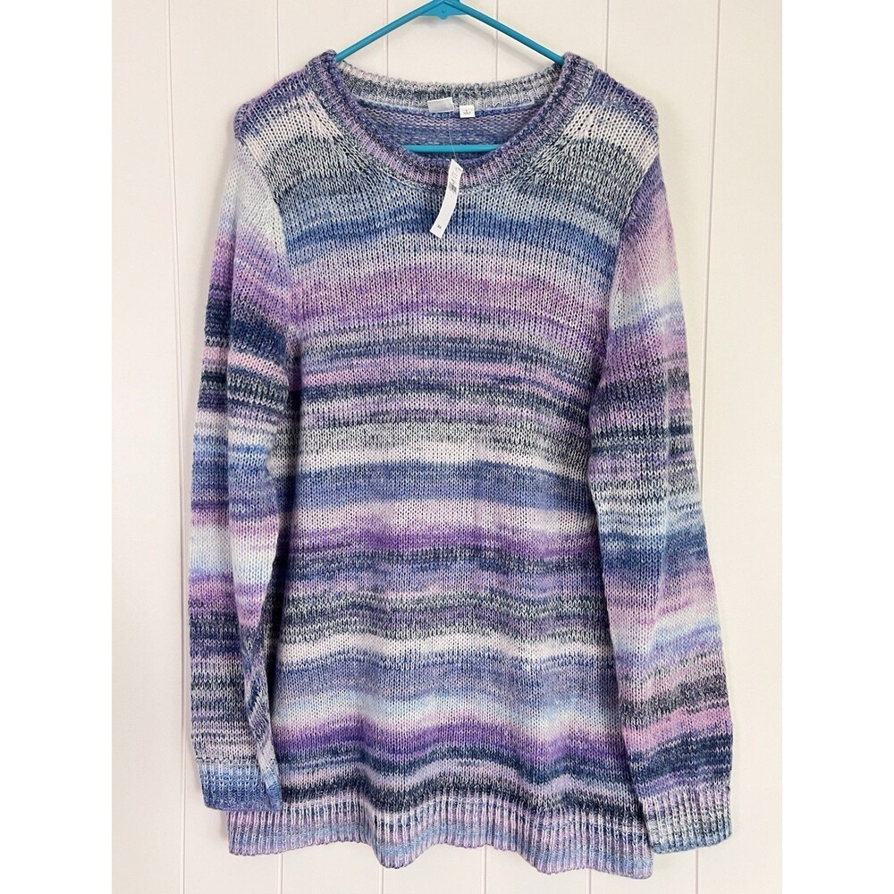 New GAP Forever Cozy Space Dye Purple Blue Ombre Knit Sweater Womens Large